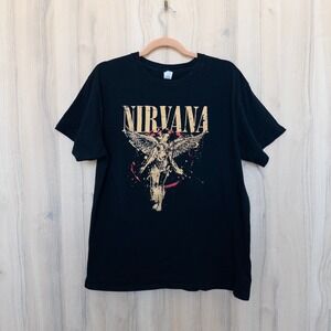 Brisco Brands Mens Nirvana T-Shirt L Black In Utero Angel Graphic Tee Grunge 90s